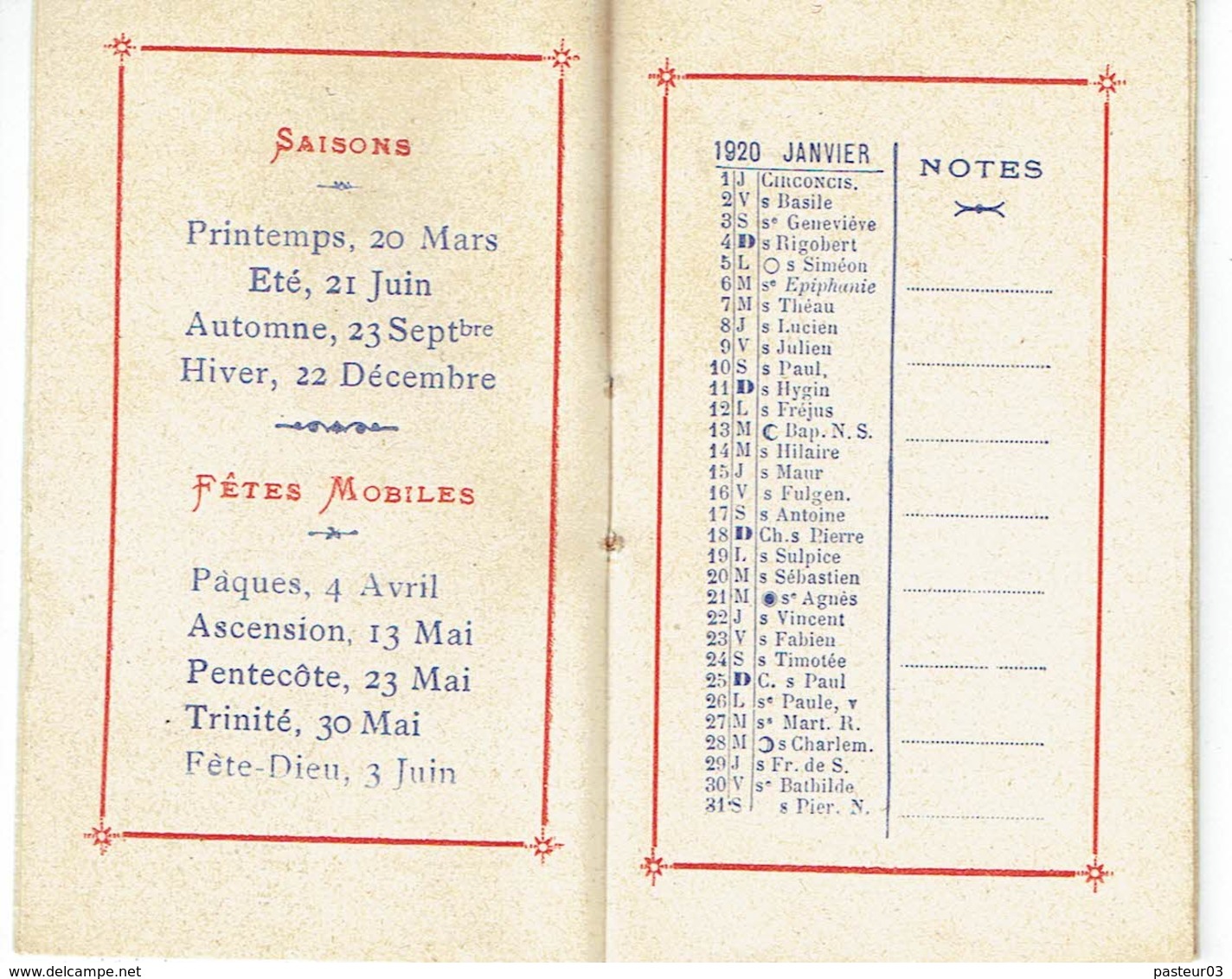 Vichy Calendrier De 1920 édité Par A. Raymond Imprimeur Document En Très Bon état Et Complet - Petit Format : 1901-20