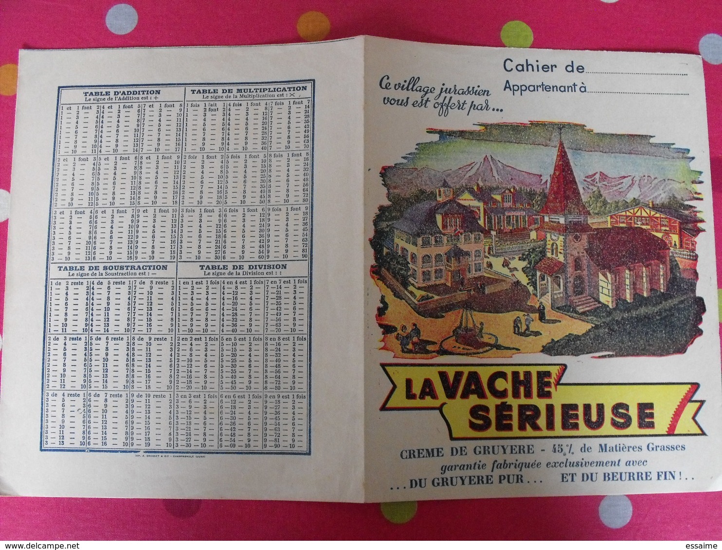 Protège-cahier La Vache Sérieuse, Crème De Gruyère. Village Du Jura - Book Covers