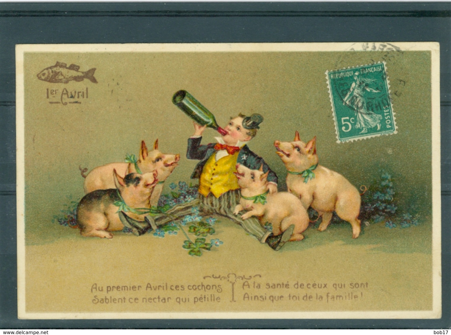 Relief - Gaufrée - Embossed - Prage - Cochons - TBE Avec Dorures - Cochons