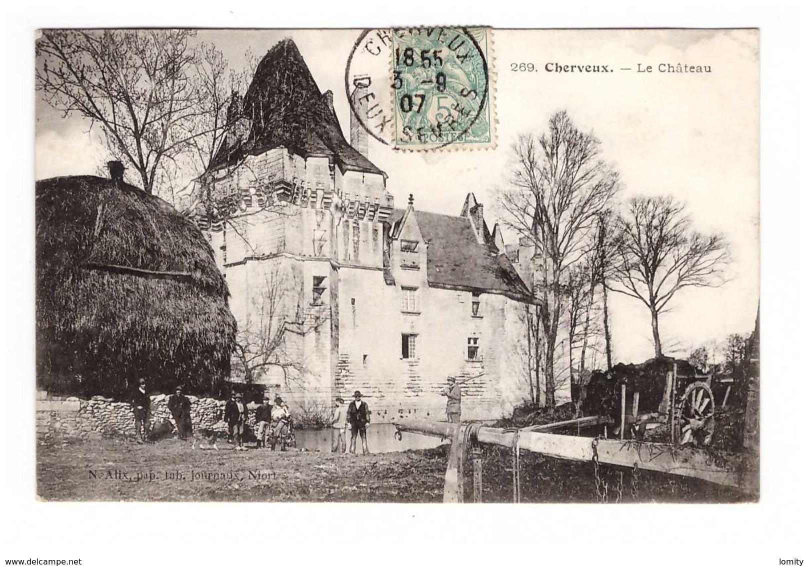 79 Cherveux Le Chateau Cpa Carte Animée Cachet Cherveux 1907 - Autres & Non Classés