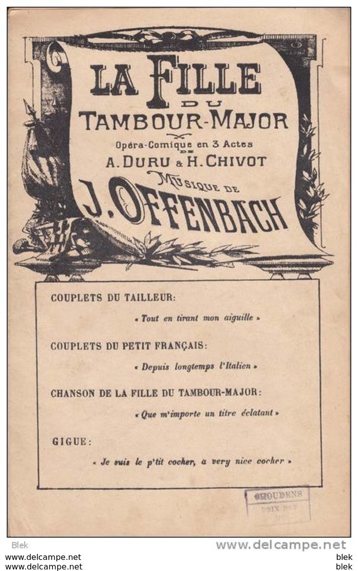 Partition : " La Fille Du Tambour - Major . Opéra - Comique  En Trois Actes .  Musique De J . Offenbach . - Partitions Musicales Anciennes