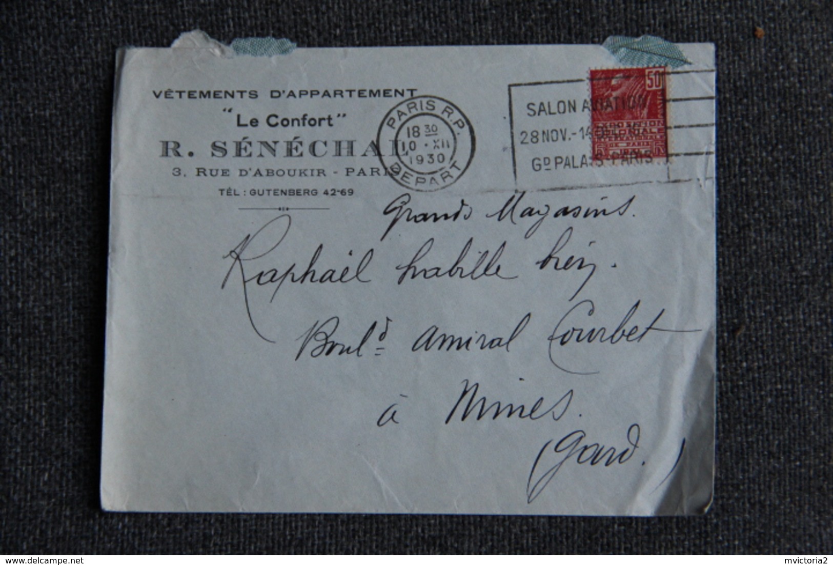 Timbre Sur Lettre Commerciale - PARIS, R.SENECHAL, Vêtement " LE CONFORT", 3 Rue D'ABOUKIR. - 1900 – 1949