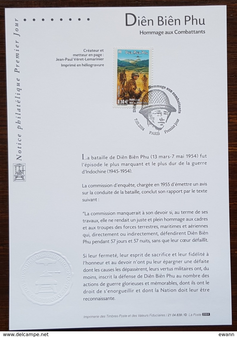 FDC Sur Document - YT N°3667 - DIEN BIEN PHU / HOMMAGE AUX COMBATTANTS - 2004 - 2000-2009