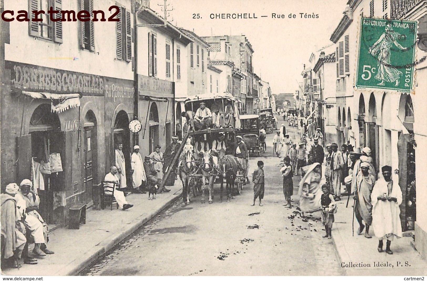 CHERCHELL DILIGENCE RUE DE TENES ATTELAGE POSTE DEVANTURE DENREES COLONIALE TIPAZA ALGERIE - Autres & Non Classés