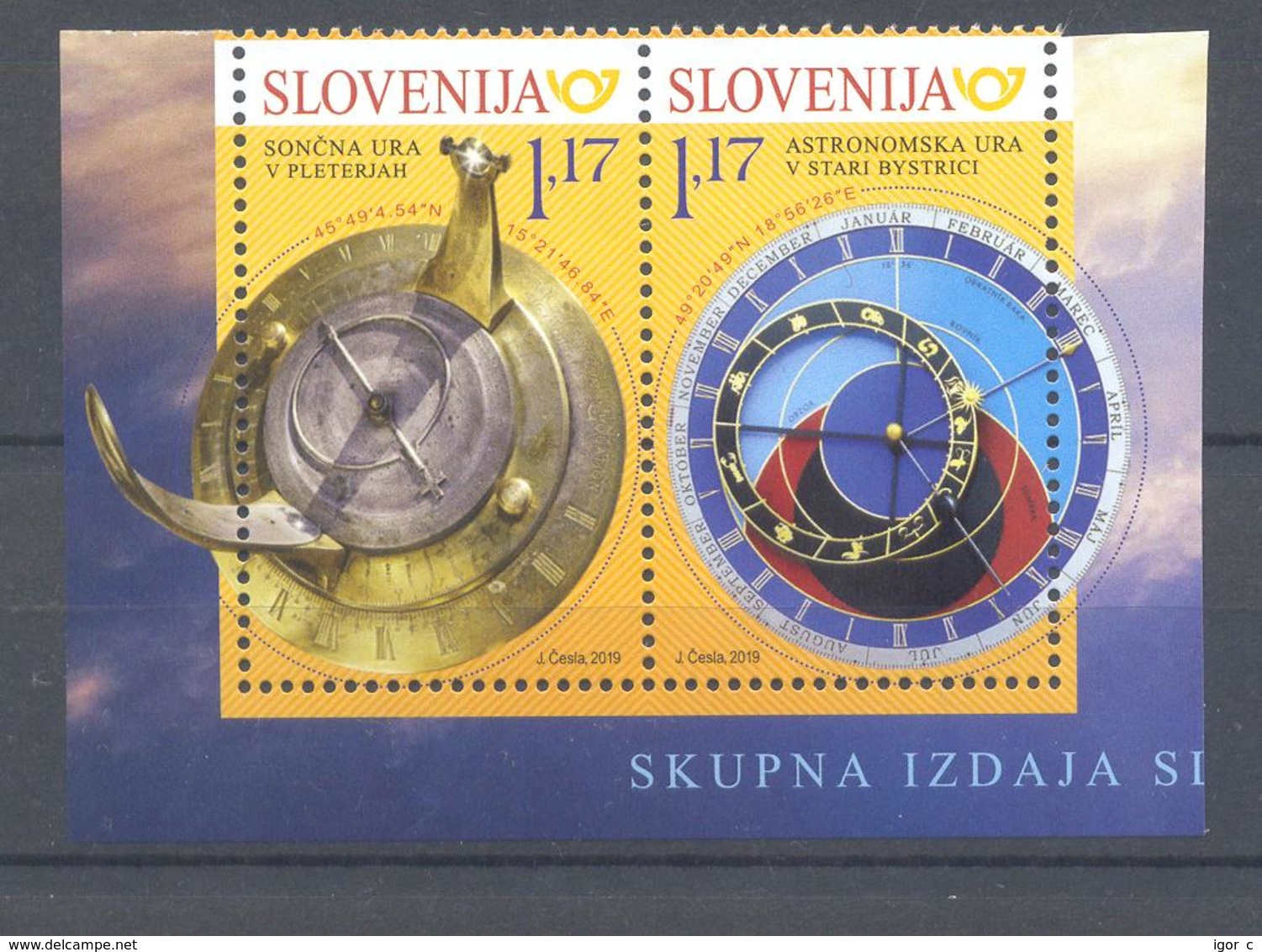 Slovenia Slowenien Slovenie Mint MNH **: Sundial Astronomical Clock; Sonnenuhr Astronomische Uhr Joint Issue Slovakia - Slovenië