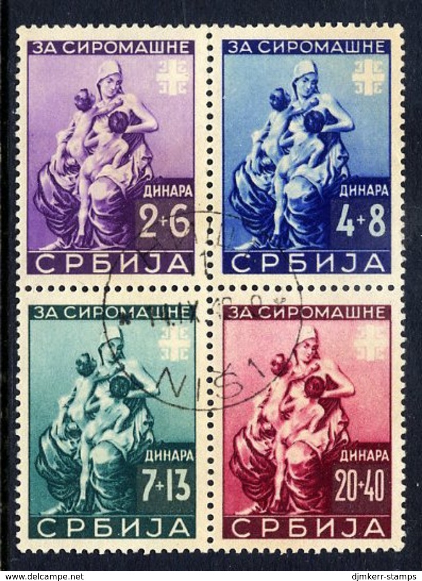 SERBIA (German Occ.) 1942 Poor Relief Set Se-tenant Block Used.  Michel 82-85 - Occupation 1938-45