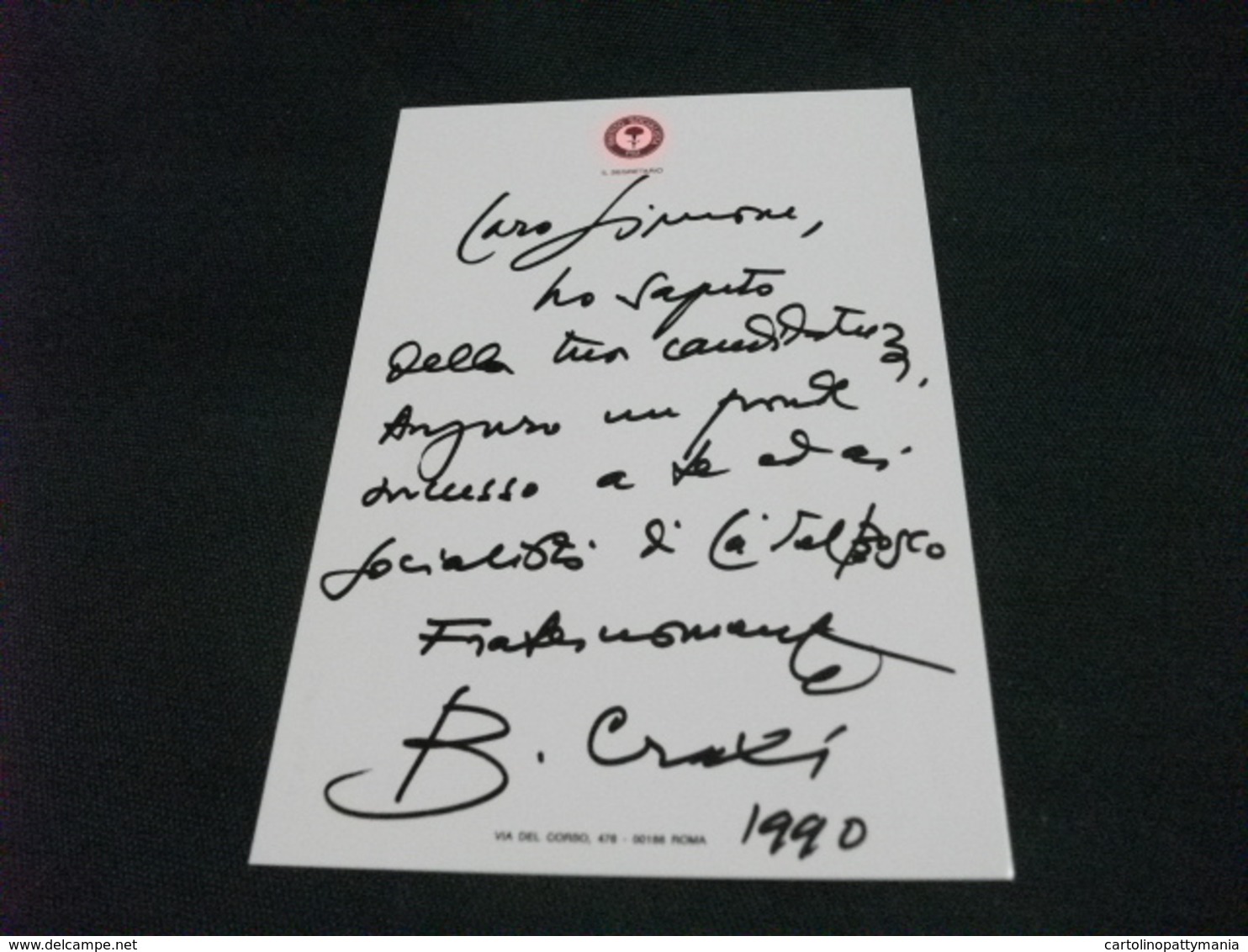 SCRITTURA LETTERA DI BETTINO CRAXI PER ELEZIONE DI NANI TEDESCHI ELEZIONI REGIONALI 1990 PSI - Partiti Politici & Elezioni