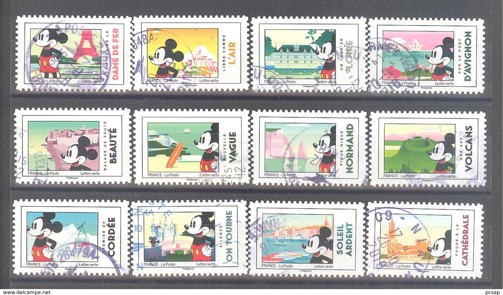 France Autoadhésifs Oblitérés N°1582 à 1593 (Série Complète : Mickey Et La France) (cachet Rond) - Oblitérés