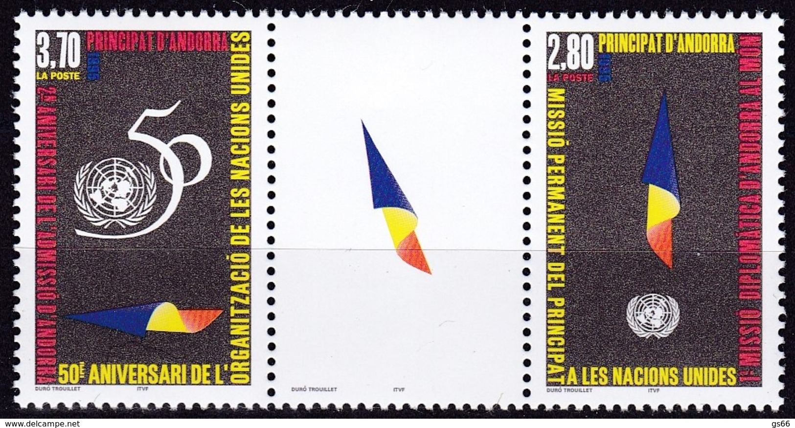 Andorra, Fra., 1995, Michel : 485/86, 50 Jahre Vereinte Nationen (UNO). MNH ** - Unused Stamps