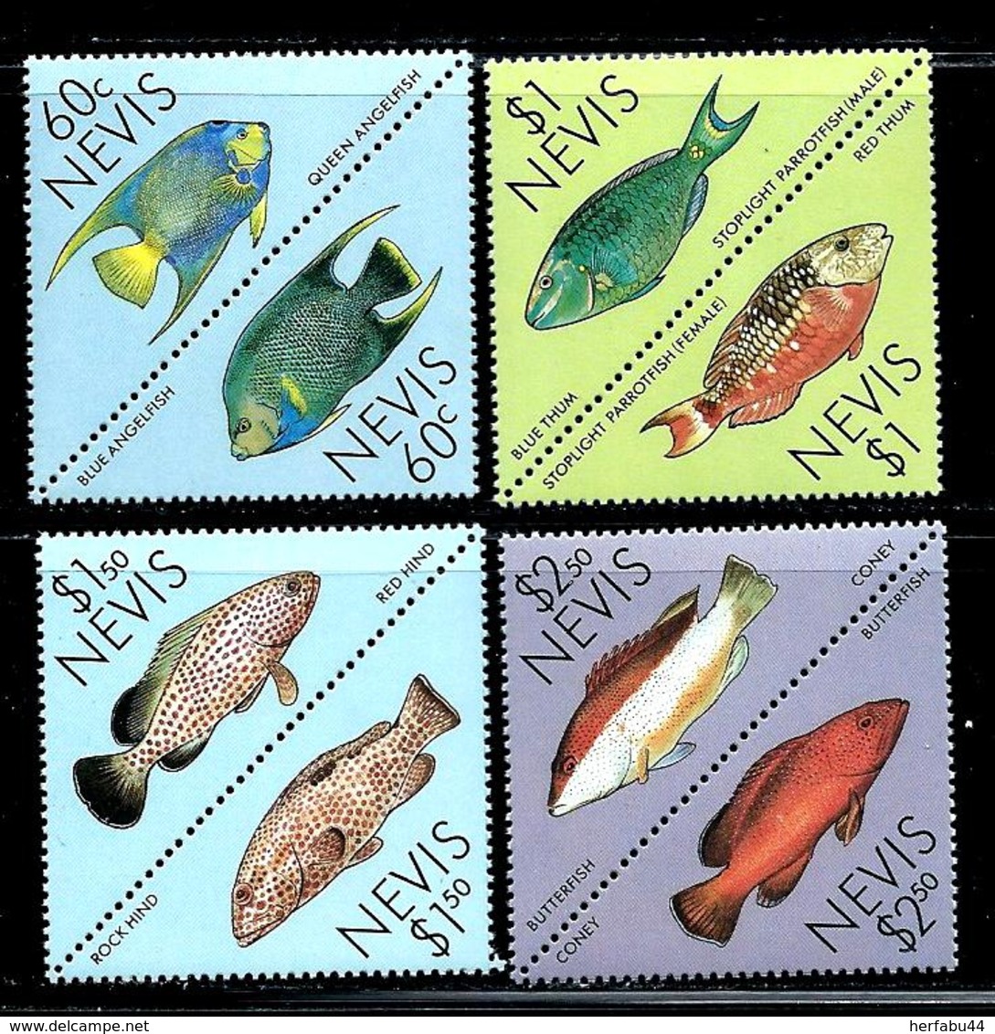 Nevis     Fishes    Set (4 Pair)   SC# 544-47 MNH** - St.Kitts-et-Nevis ( 1983-...)