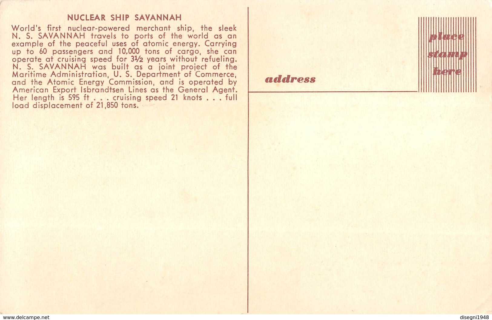 07788 "NUCLEAR SHIP - SAVANNAH" PIROSCAFO A PROPULSIONE NUCLEARE CART. ORIG. NON SPED. - Piroscafi