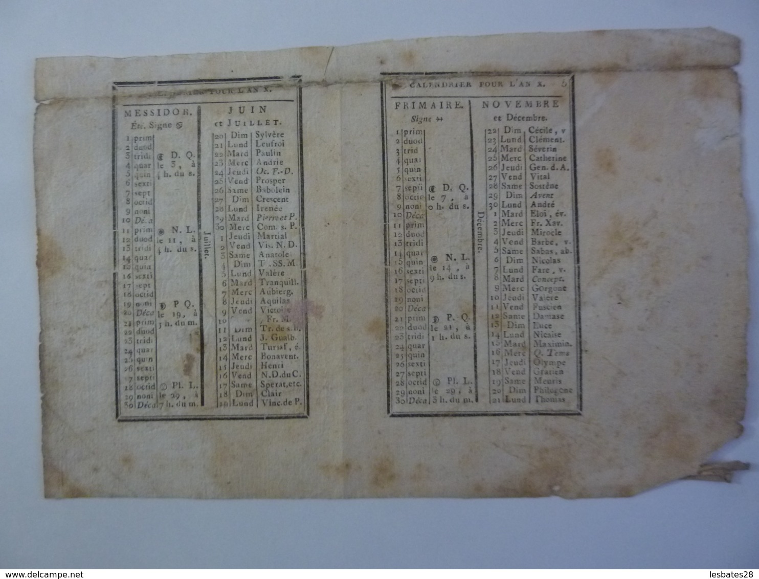 ALMANACH 1802 CALENDRIER REPUBLICAIN  L'AN X     Chem 3-40 - Grand Format : ...-1900