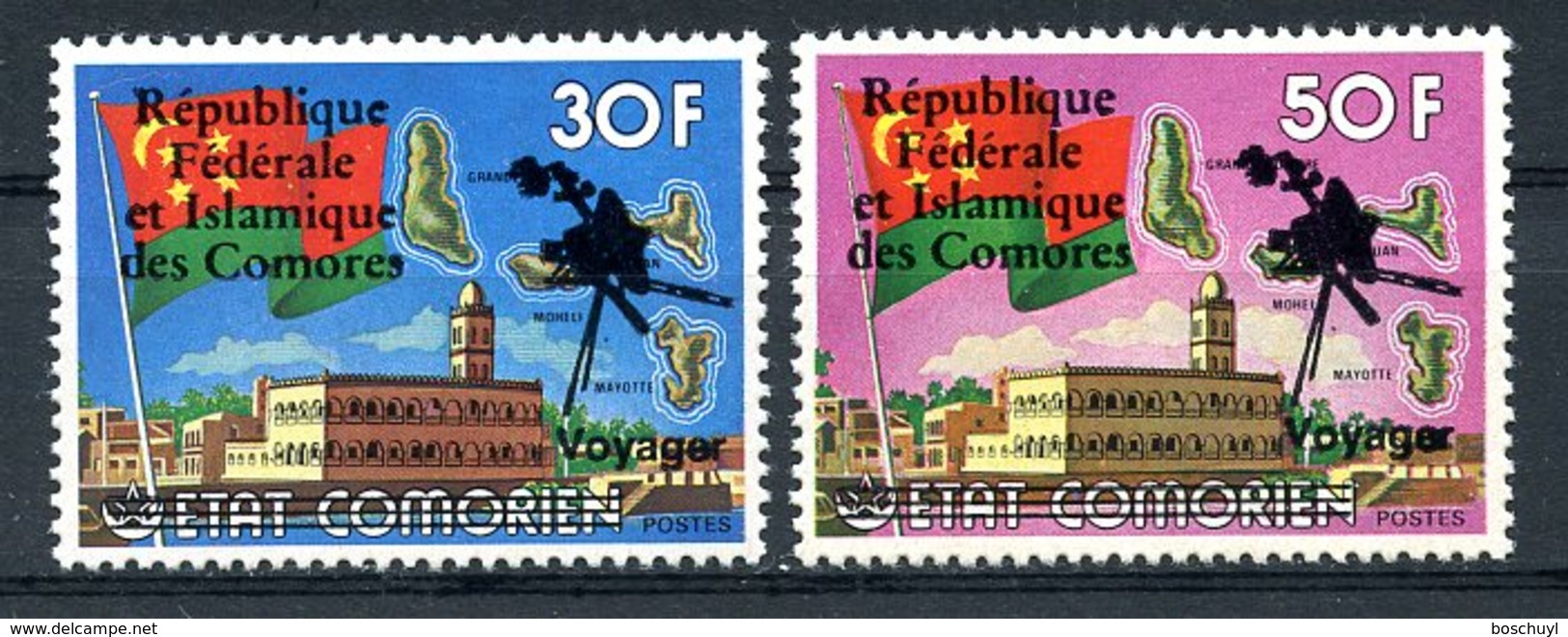 Comoros, Comores, 1978, Voyager, Jupiter, Saturnus, Space, MNH Overprint, Michel 452-453 - Comores (1975-...)