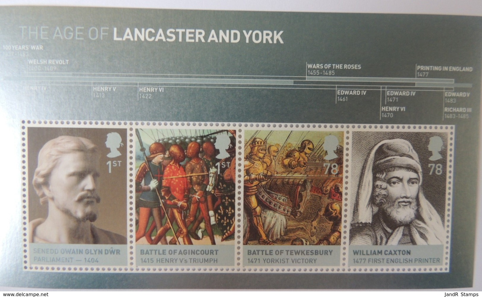 Great Britain 2008 - M/s Lancaster And York U/m Royalty Glyn Dwr Battle Agincourt Tewksbury William Caxton - Unused Stamps