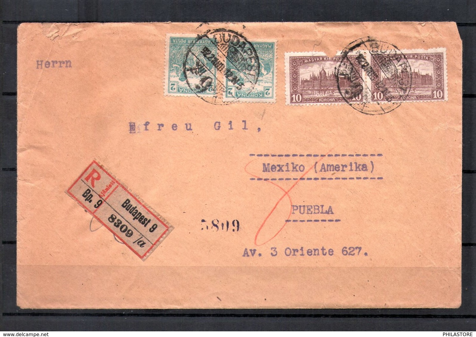 Hungary 1922 Registered Cover Inflation Rate From Budapest To Mexico 1922 AGO 12 24k - Lettres & Documents