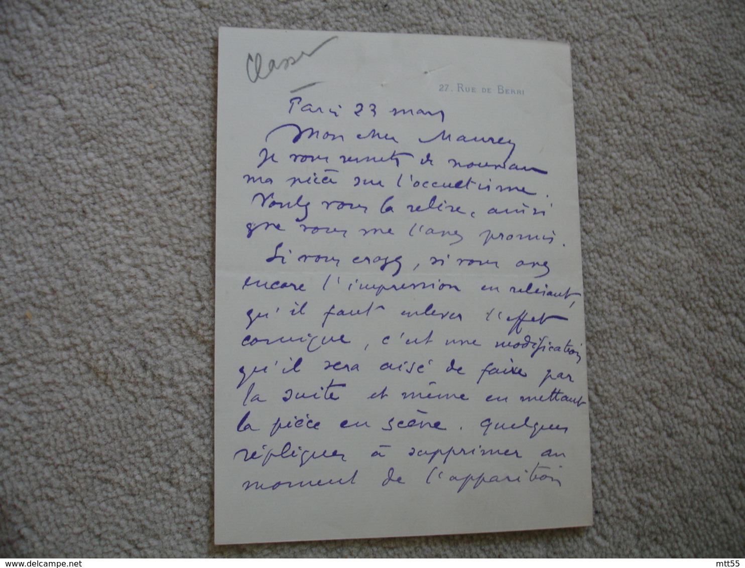 Lettre Autographe Alfred Mortier Journaliste Ecrivain    Adresse Au Direction Theatre Des Varietes - Autres & Non Classés