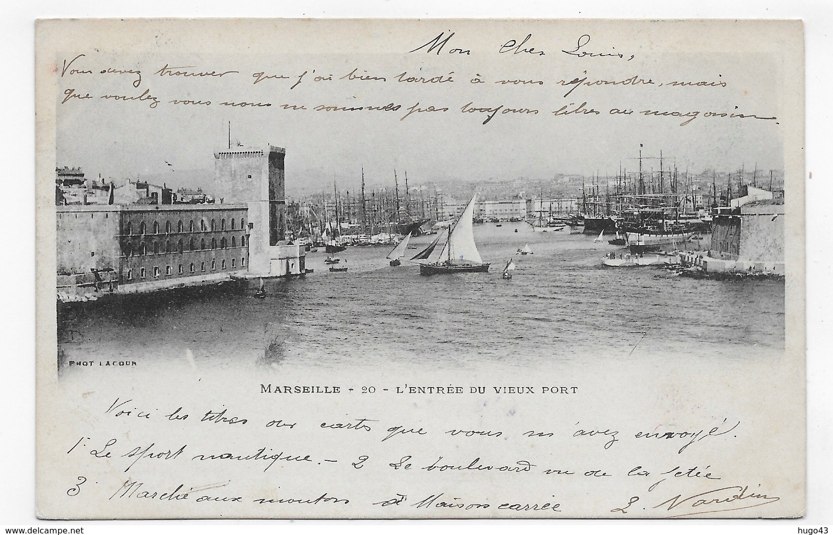 (RECTO / VERSO) MARSEILLE EN 1902 - N° 20 - L' ENTREE DU VIEUX PORT - BEAU CACHET - CPA PRECURSEUR - Vieux Port, Saint Victor, Le Panier