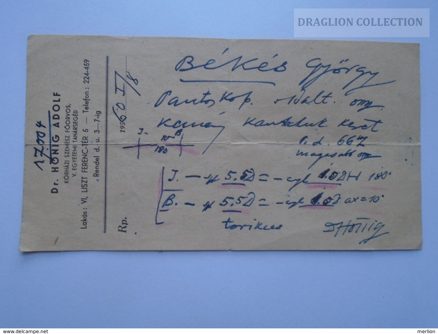 ZA188.2    Medical Prescription Médicale - Dr. Hönig Adolf - Budapest Hungary 1960 - Unclassified