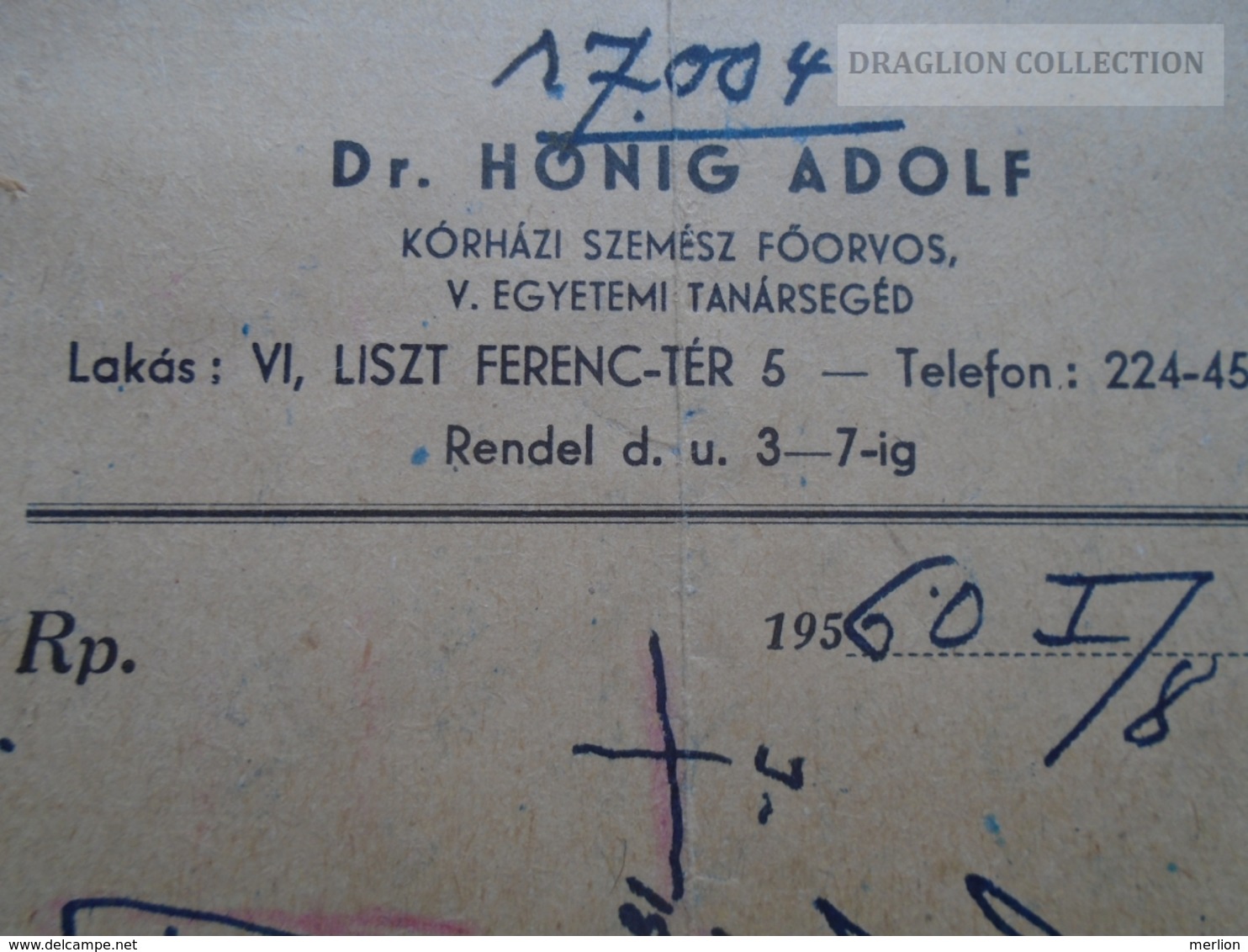 ZA188.2    Medical Prescription Médicale - Dr. Hönig Adolf - Budapest Hungary 1960 - Unclassified