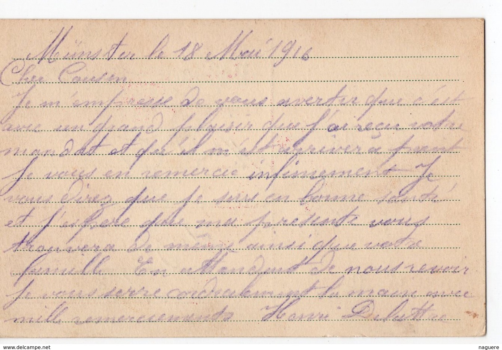 CARTE DE PRISONNIER  MUNSTER 1916 - Lettres & Documents