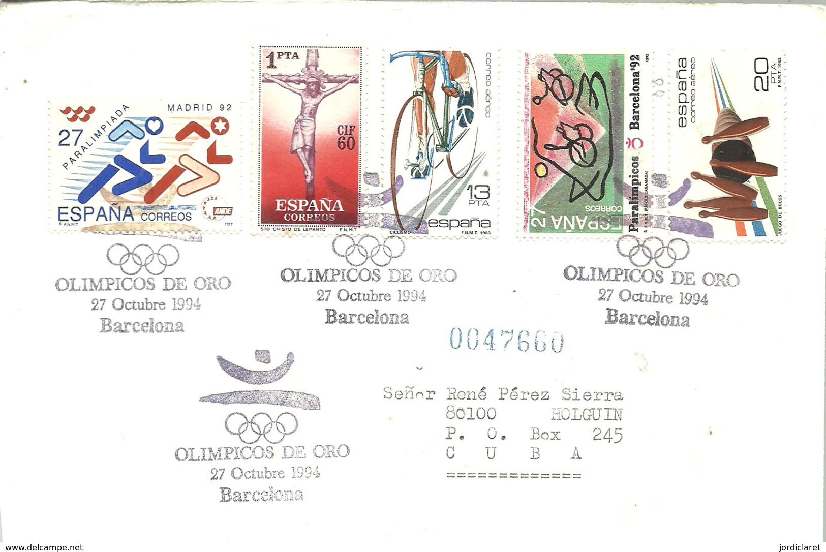 CARTA 1994    OLIMPICOS DE ORO - Cartas & Documentos