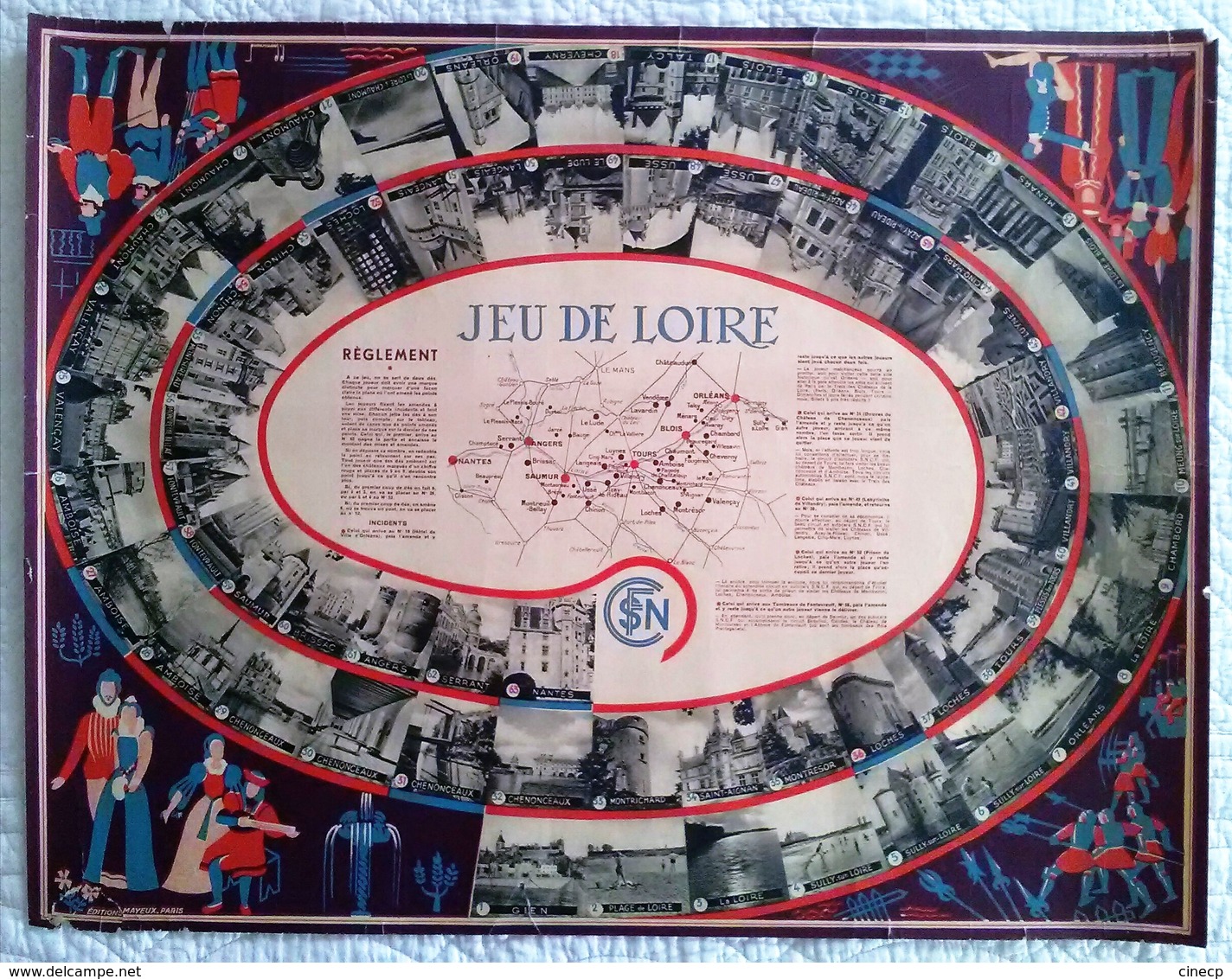 JEU DE PLATEAU PUBLICITE SNCF JEU DE LOIRE Illustration BELLE AFFICHE ANCIENNE ORIGINALE JEU DE L' OIE - Chemin De Fer