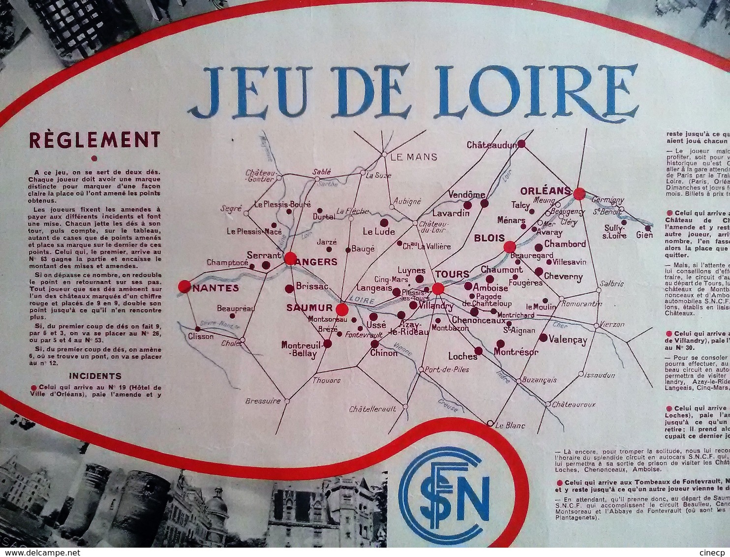 JEU DE PLATEAU PUBLICITE SNCF JEU DE LOIRE Illustration BELLE AFFICHE ANCIENNE ORIGINALE JEU DE L' OIE - Railway