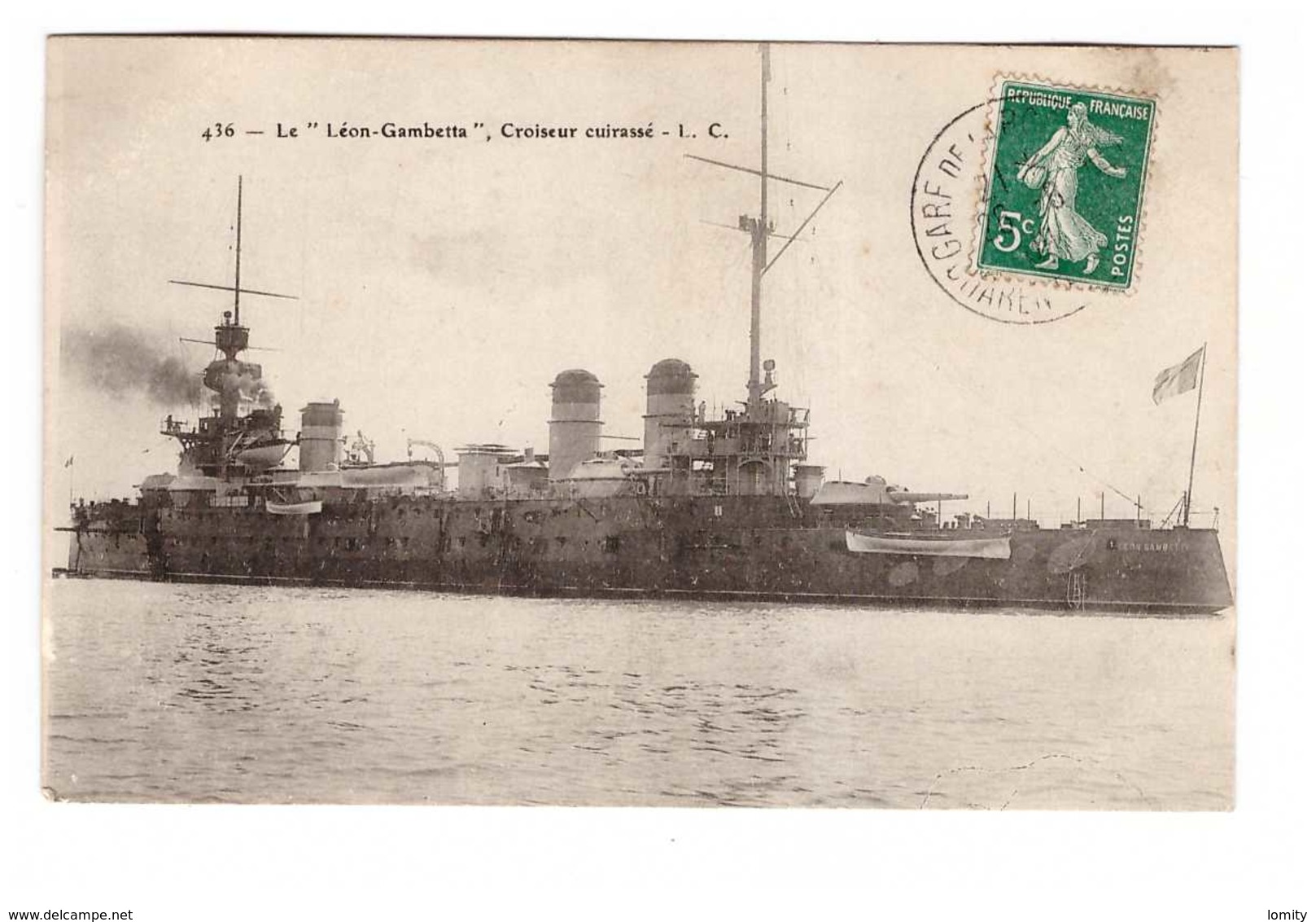 Bateau De Guerre Marine Militaire Française Le Leon Gambetta Croiseur Cuirassé Cachet 1909 - Guerre