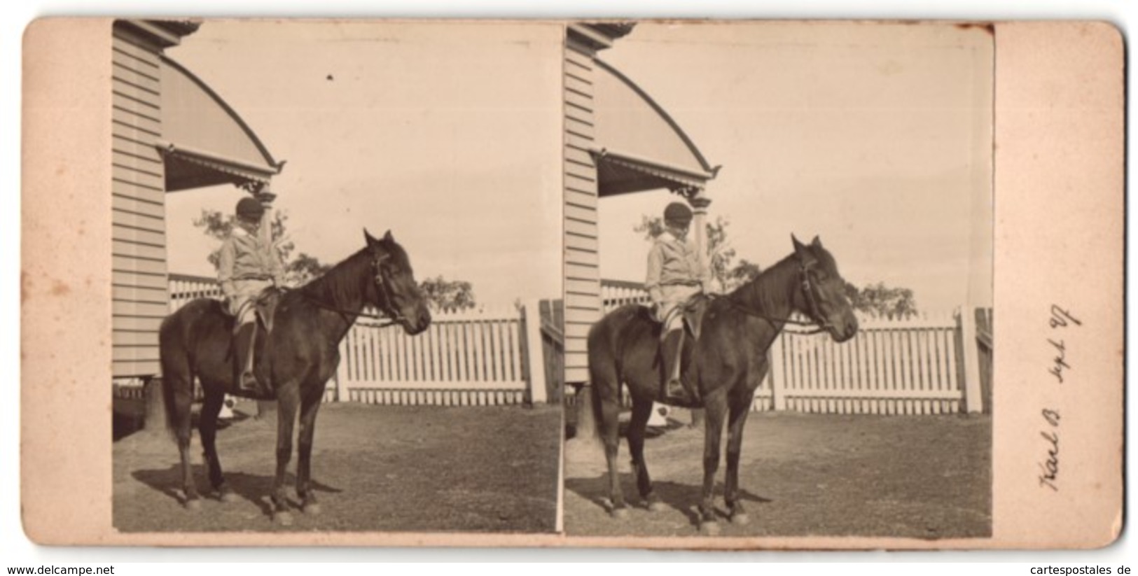 Stereo-Fotografie Vorder- Und Rückseitig Knabe Auf Pferd - Stereoscopic