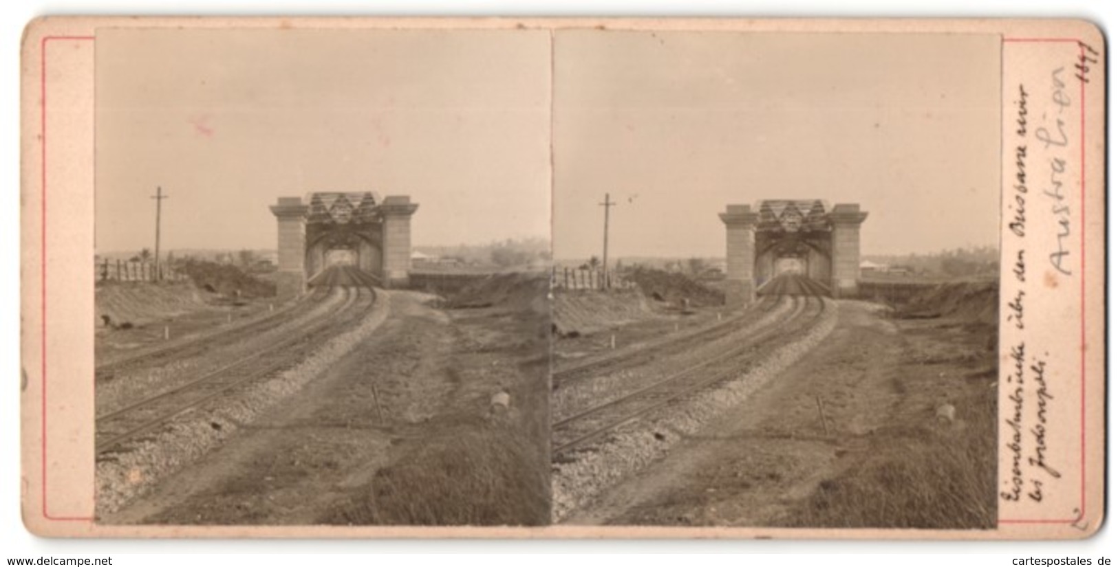 Stereo-Fotografie Unbekannter Fotograf, Vorder- Und Rückseitige Ansicht Indooroopilly, Eisenbahnbrücke ü. Brisbane - Stereo-Photographie