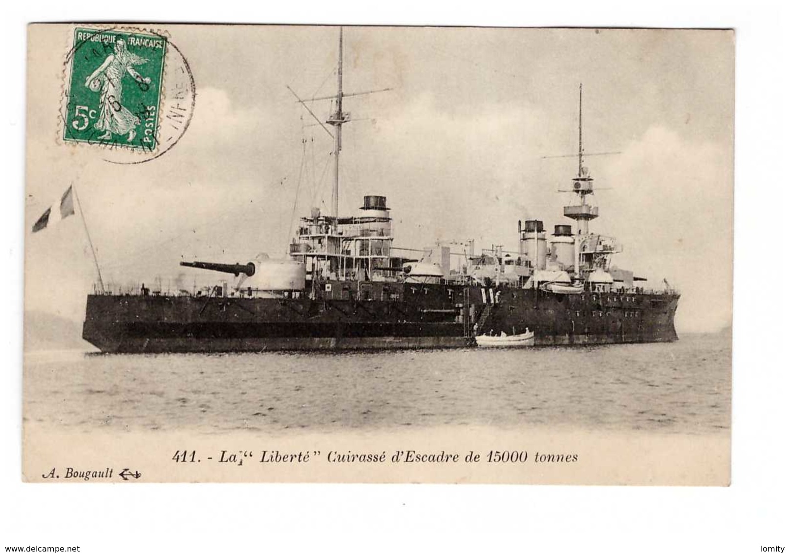 Bateau De Guerre Marine Militaire Française La Liberté Cuirassé D' Escadre De 15000 Tonnes Cachet 1909 - Guerre