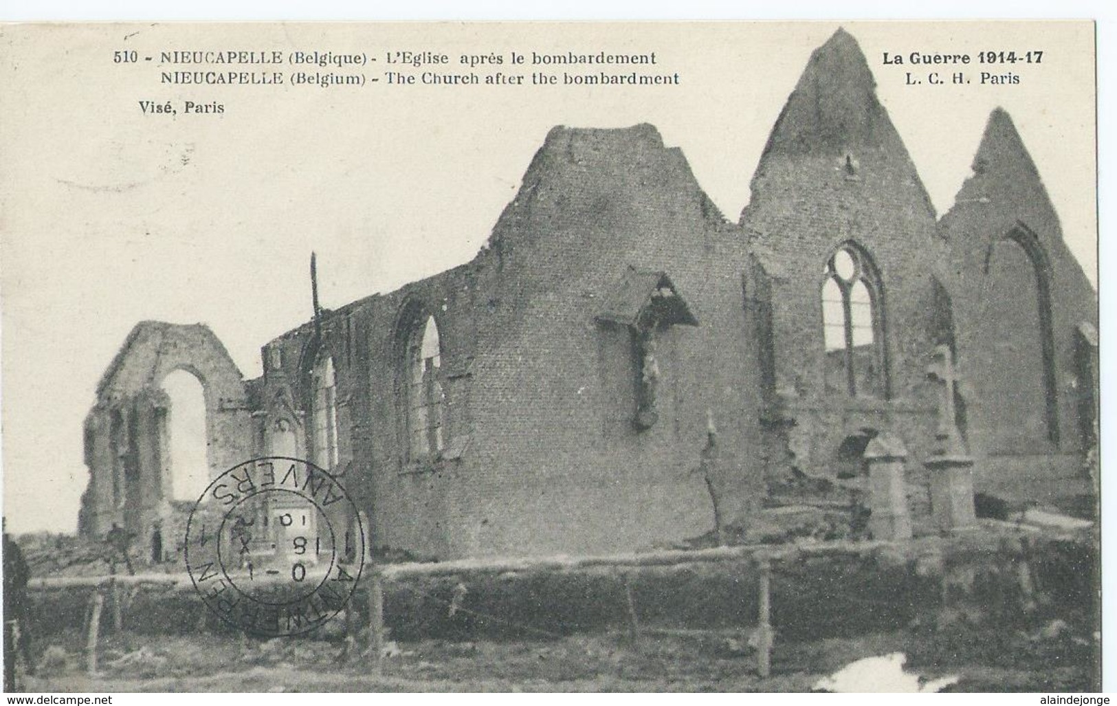 Nieucapelle - 510 - L'Eglise Après Le Bombardement - La Guerre 1914-17 - 1919 - Diksmuide