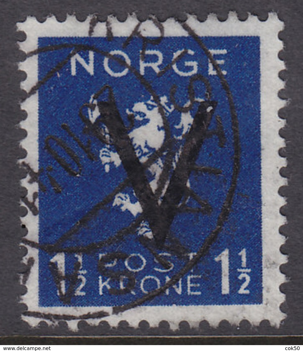 NORWAY 1941, V-overprint 1,50 Kr Without Wmk. Canc. Kristiansand S Oct.1941 - Mi.# 254y - Gebraucht