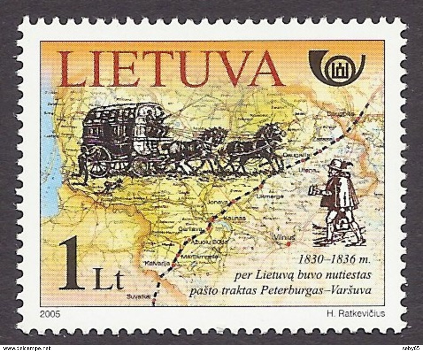 Lithuania / Lietuva 2005 Postal History - Diligence, Horses, Ancient Map, Route St. Petersburg - Warsaw MNH - Lituanie