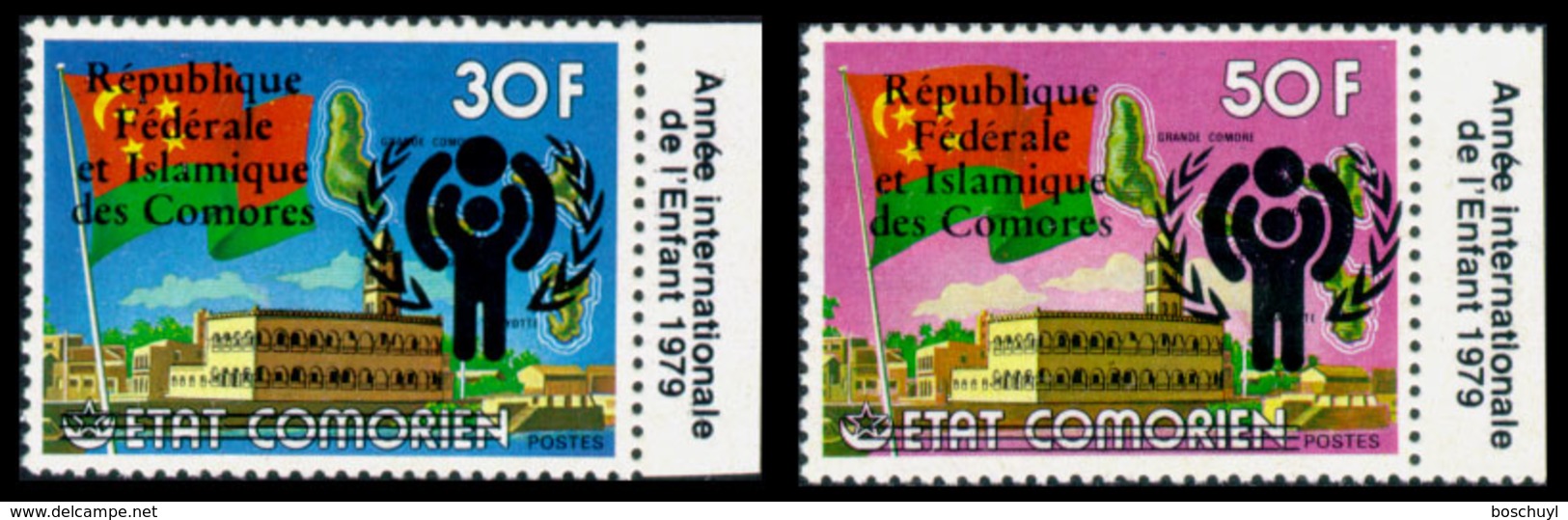 Comoros, Comores, 1979, International Year Of The Child, IYC, UNICEF, United Nations, MNH Overprinted, Michel 454-455 - Comores (1975-...)