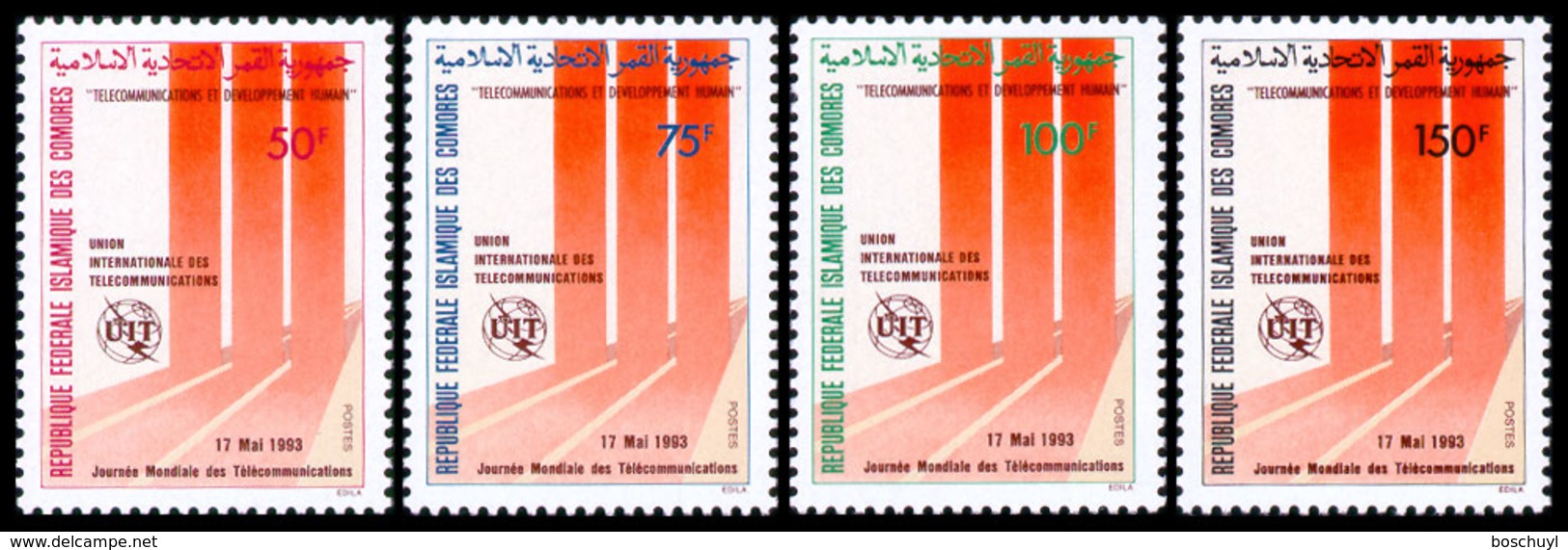 Comoros, Comores, 1993, World Telecommunication Day, ITU, United Nations, MNH, Michel 1013-1016 - Comores (1975-...)