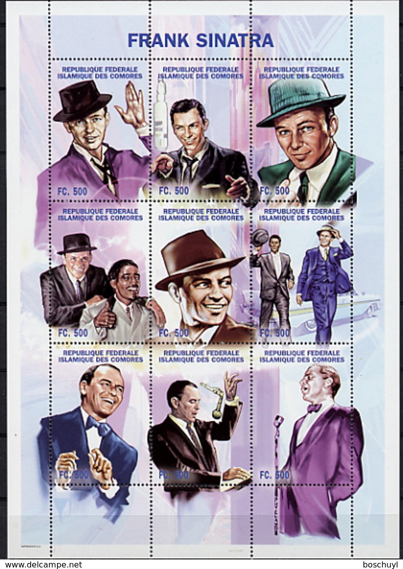 Comoros, Comores, 1998, Frank Sinatra, Singer, Music, MNH Sheet, Michel 1302-1310 - Comores (1975-...)