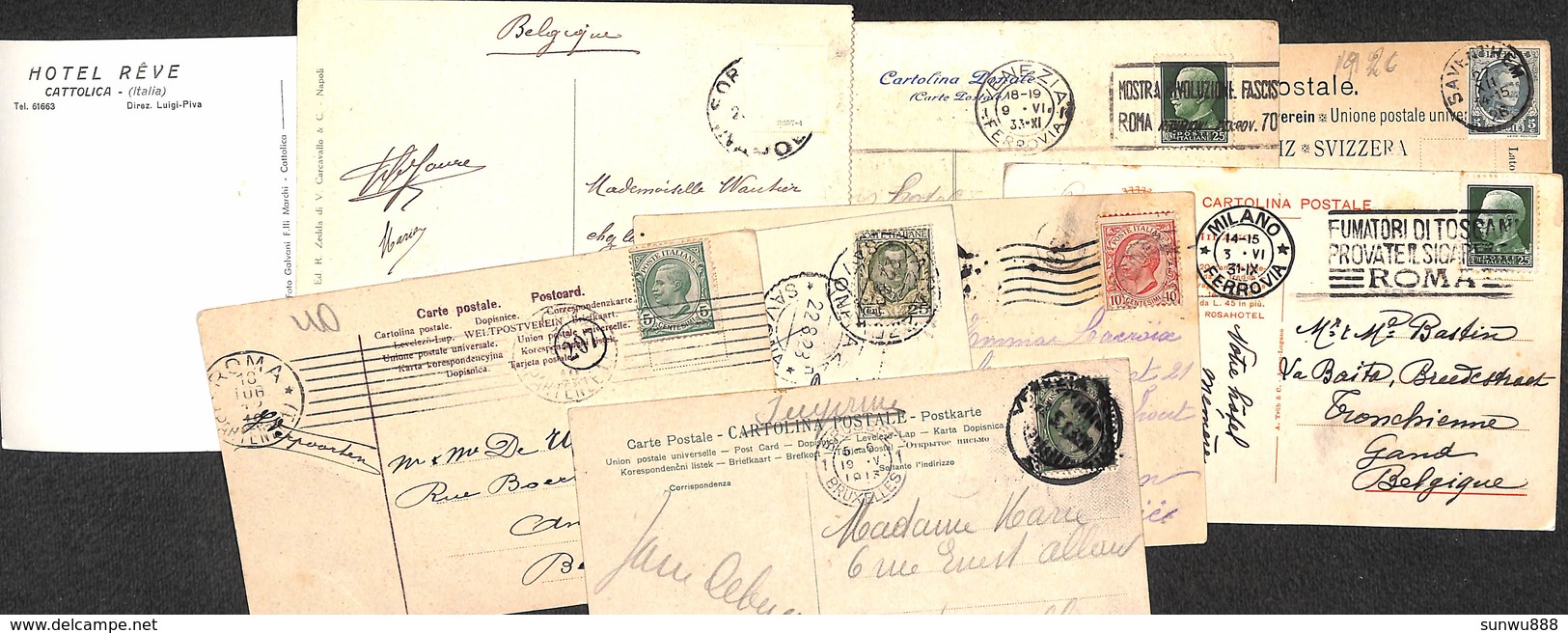 Italie Italia - Lot 9 Cartes (animation, Guggenheim, Hotel, Timbre...) - Altri & Non Classificati