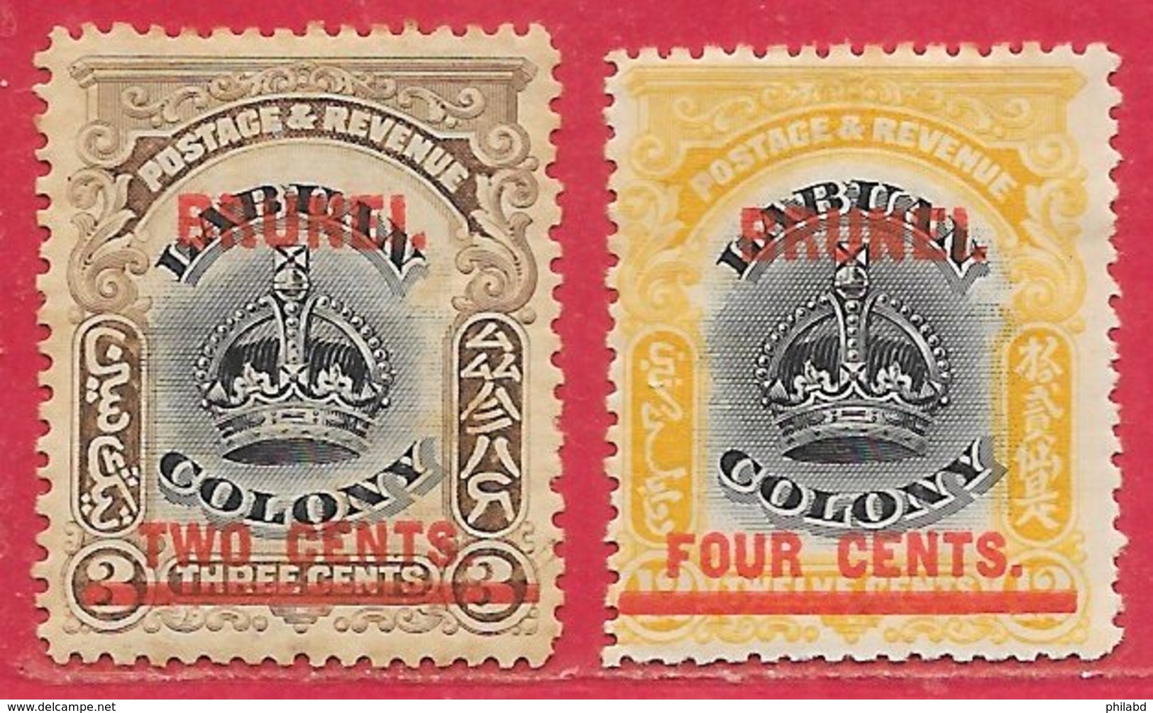 Brunei N°2 2c Sur 3c Sépia & Noir & N°5 4c Sur 12c Ocre & Noir 1906 (dentelé 14) * - Brunei (...-1984)
