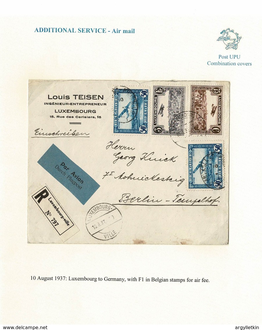 LUXEMBOURG BELGIUM COMBINATION COVER AIR 1937 GERMANY BERLIN - Covers & Documents