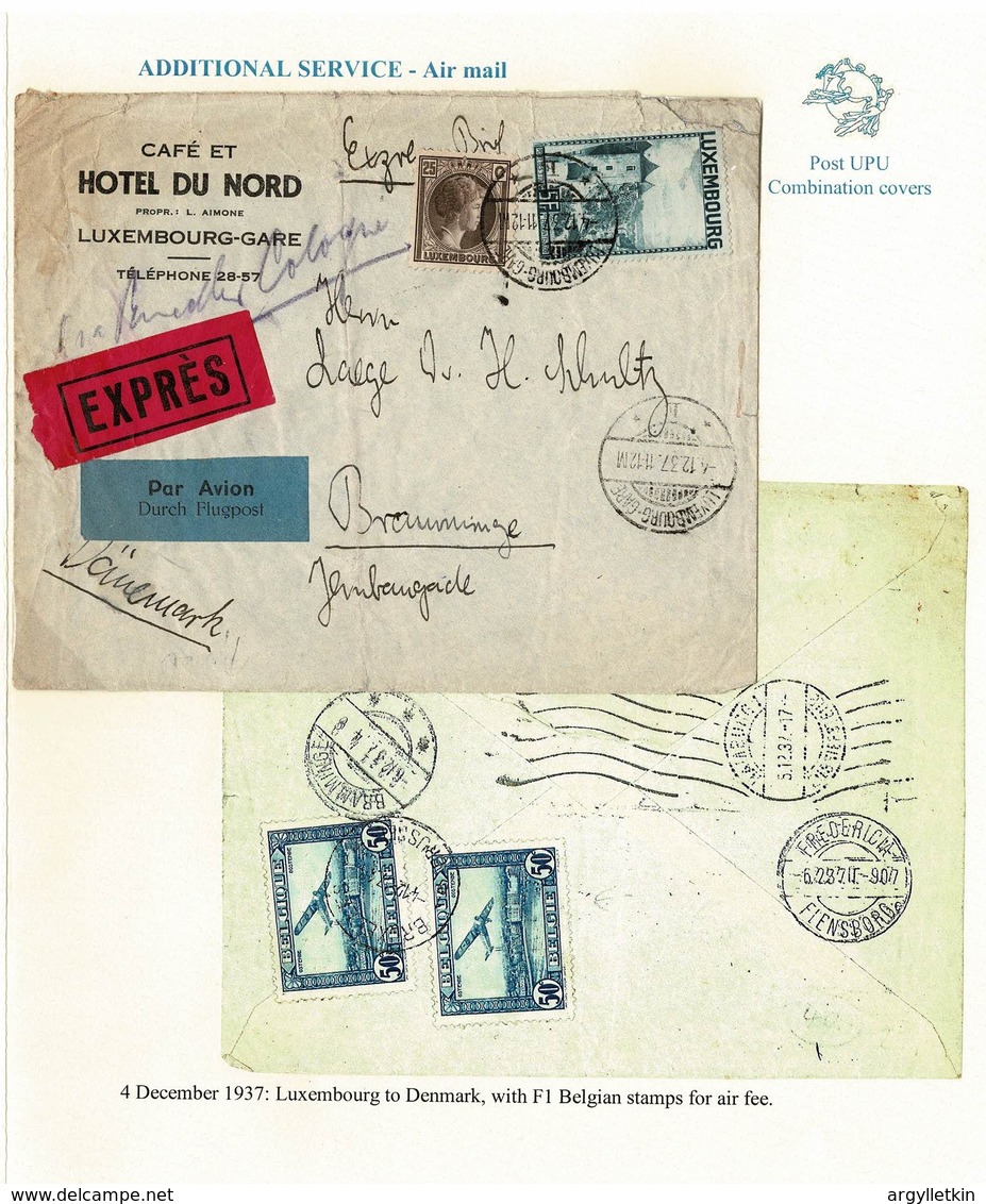 LUXEMBOURG BELGIUM COMBINATION AIR DENMARK BRAMMINGE 1937 EXPRESS STATION RAIL - Covers & Documents