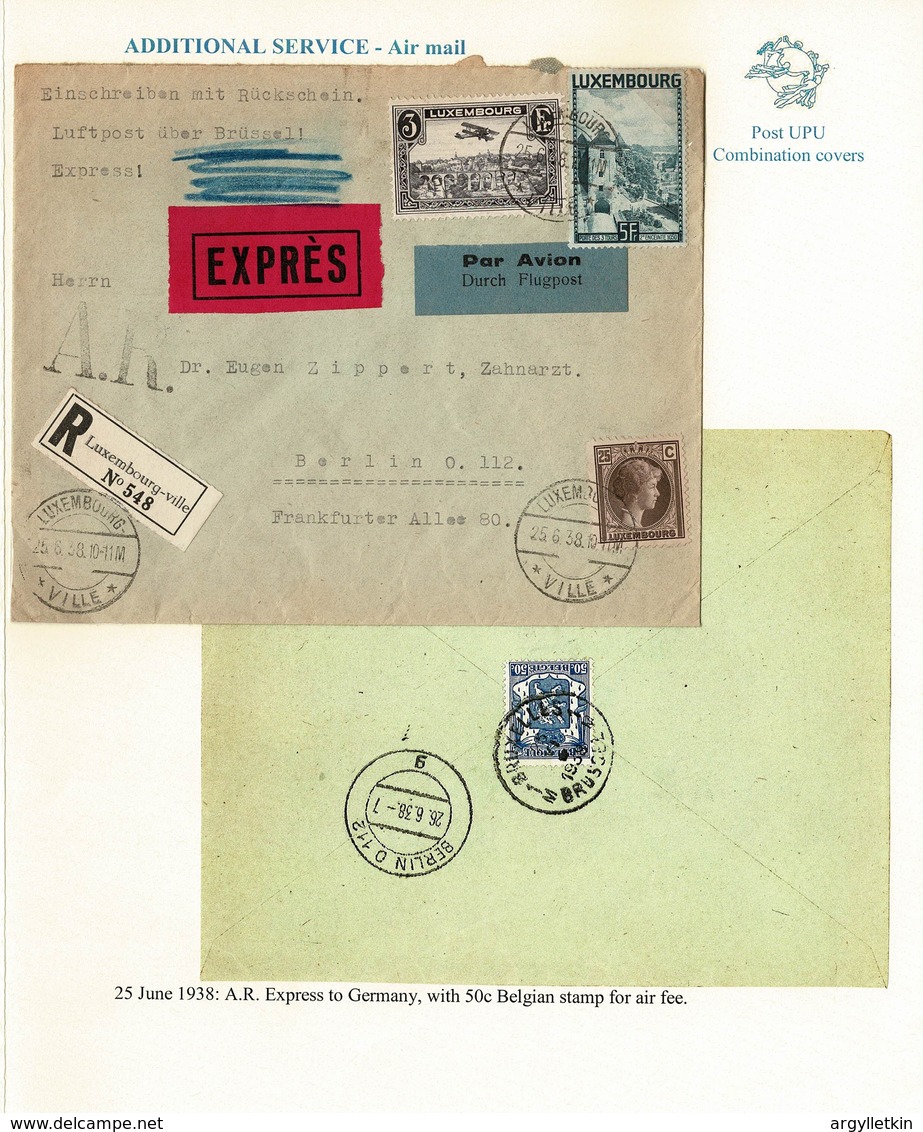 LUXEMBOURG BELGIUM COMBINATION COVER EXPRESS A.R. BERLIN GERMANY 1938 - Covers & Documents