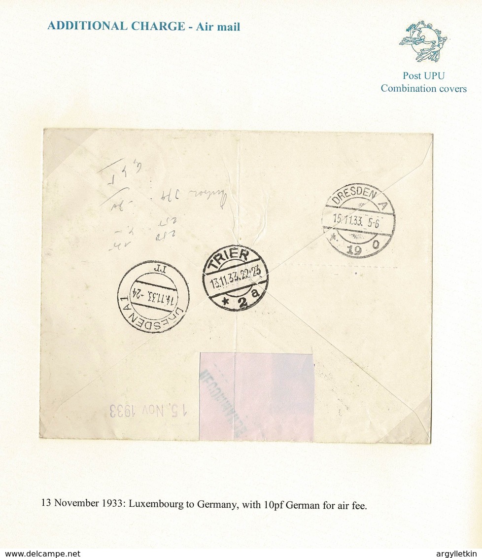 LUXEMBOURG GERMANY COMBINATION COVER AIR TRIER DRESDEN 1933 - Storia Postale