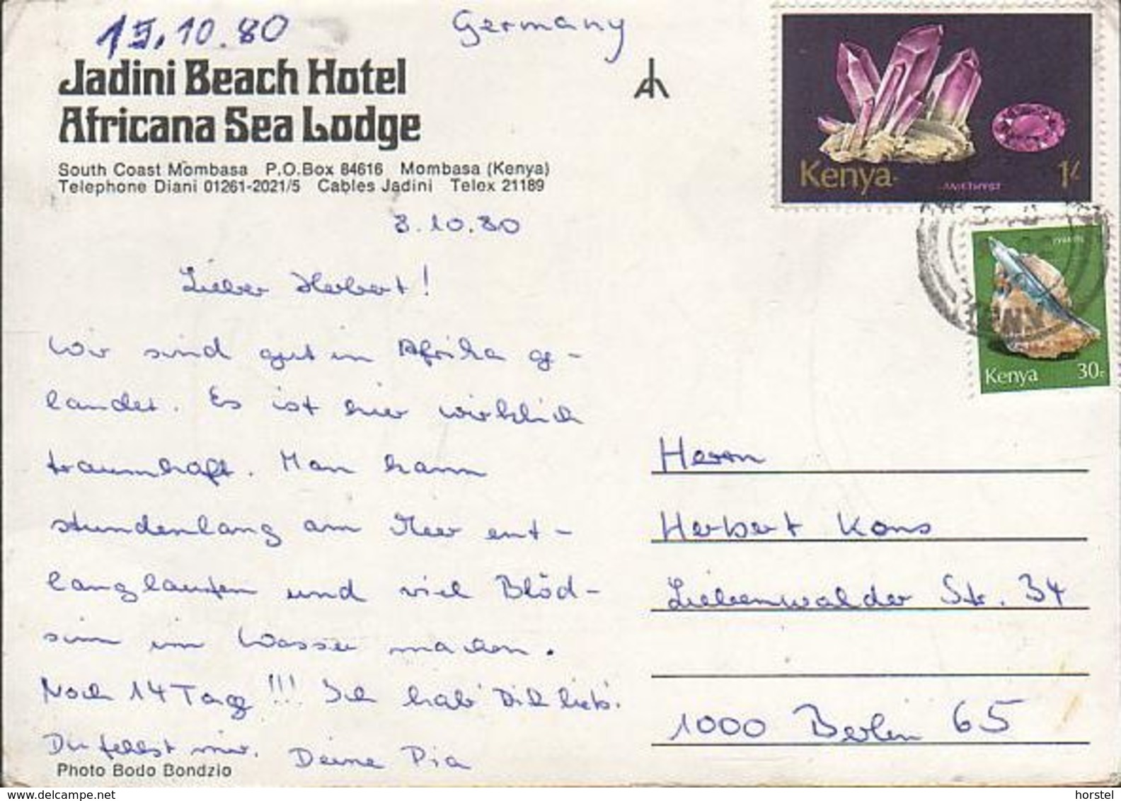 Kenia - Mombasa - Jadini Beach Hotel - 2x Nice Stamps - Kenia