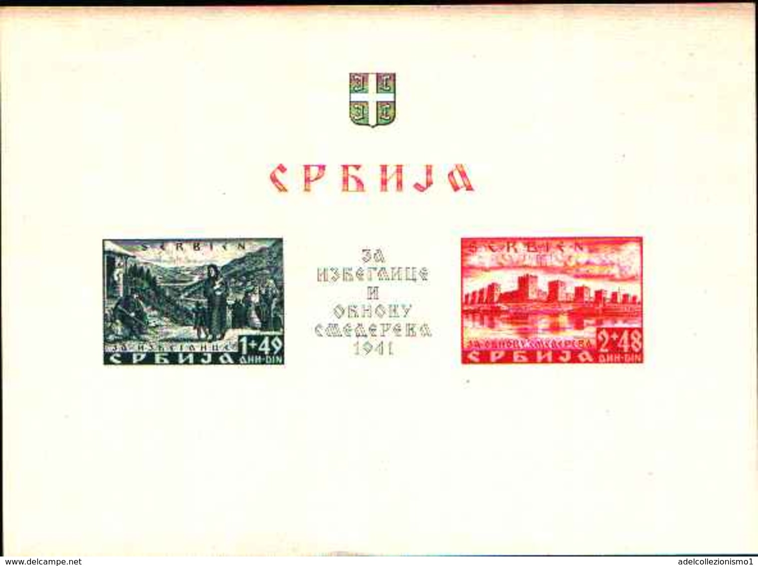 91688) Serbia OCCUPAZIONE TEDESCA WW2 1941 FRANCOBOLLI Samendriahilfe Minisheet 2NB6/BL...  NON DENTELLATO-MNH** - Serbia