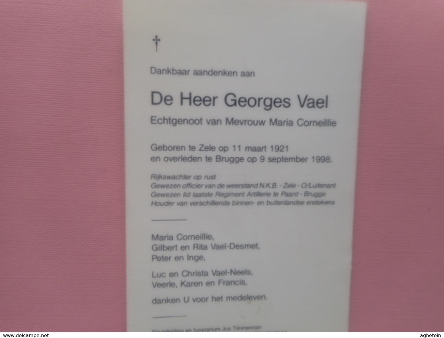 D.P.RIJKSWACHTER OP RUST-GEORGES VAEL °ZELE 11-3-1921+BRUGGE 9-9-1998 - Religion & Esotérisme