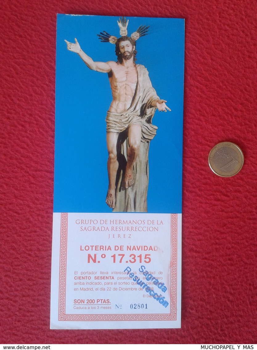 SPAIN PARTICIPACIÓN DE LOTERÍA NACIONAL NATIONAL LOTTERY LOTERIE NATIONALE RELIGIÓN CHRIST CRISTO JESÚS JEREZ MOTO DERBI - Billetes De Lotería