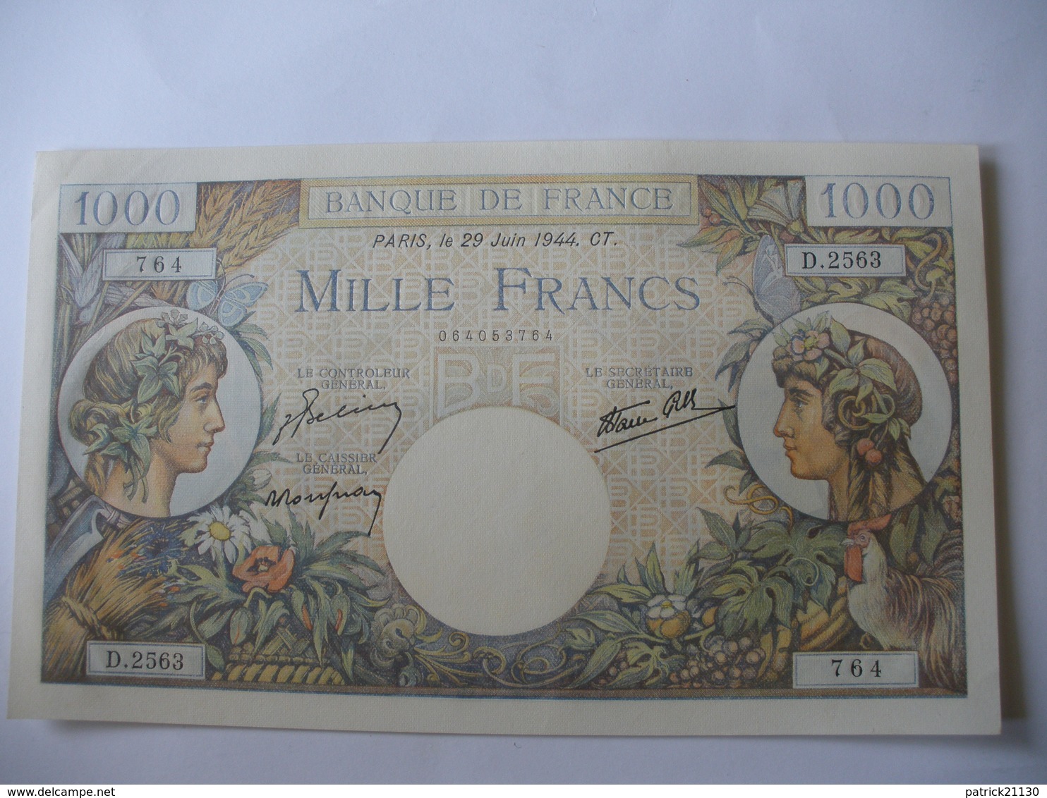 BILLET 1000 F COMMERCE   29/06/1944 FAY 39/9 - 1 000 F 1940-1944 ''Commerce Et Industrie''