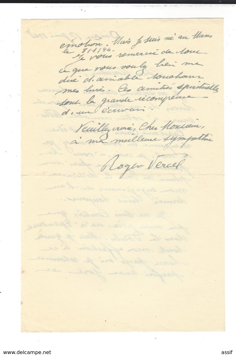 ROGER VERCEL  Autographe  3 Lettres  ( 1947 - 1948 ) - Autres & Non Classés