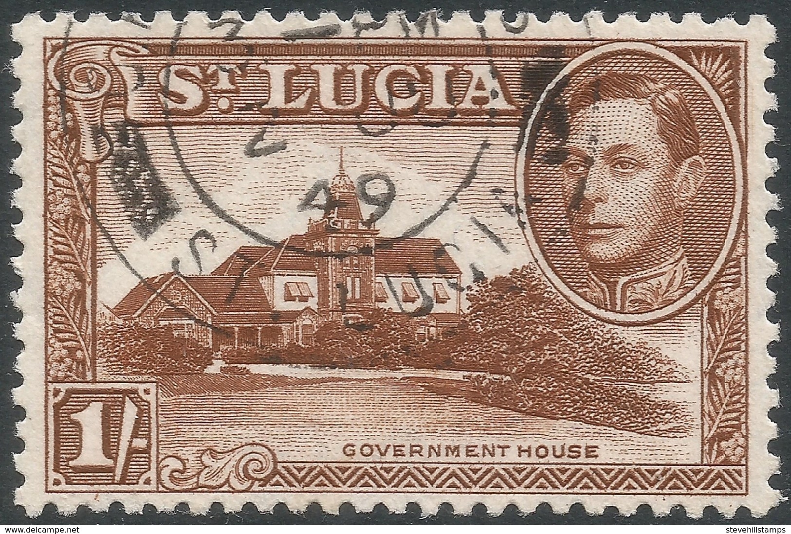 St Lucia. 1938-48 KGVI. 1/- Used. P12 SG 135a - St.Lucia (...-1978)